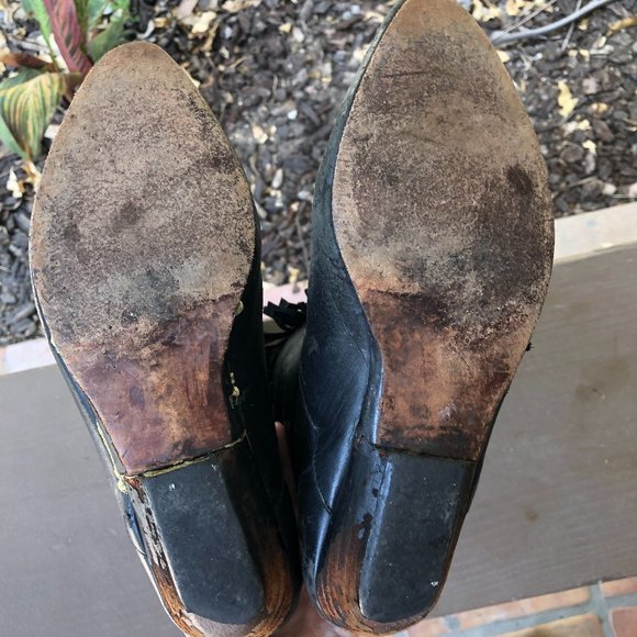 Vintage Black Leather Fringe Cowboy Boots - Picture 4 of 6